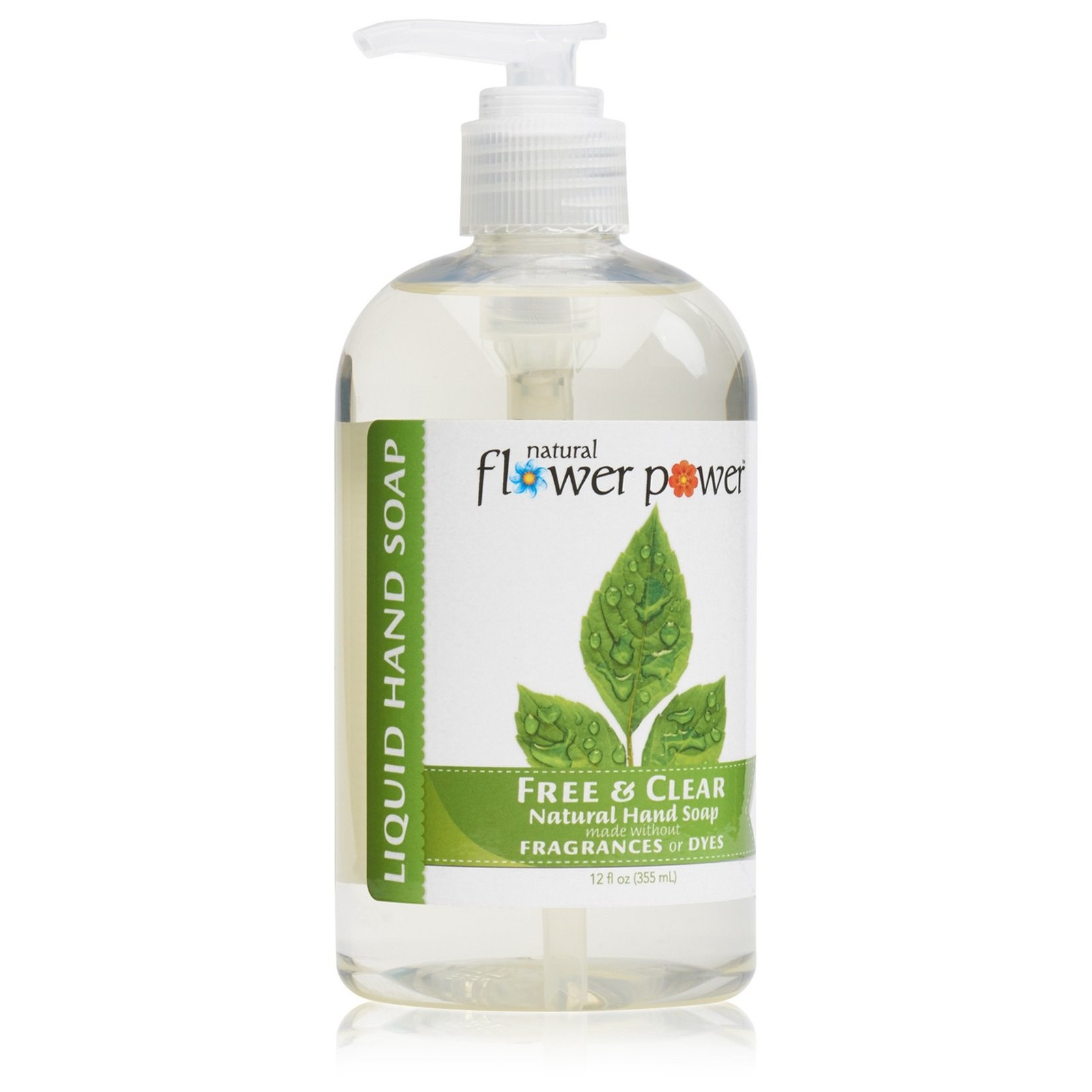 Natural Flower Power Liquid Hand Soap, Free and Clear, Unscented, 12 oz.