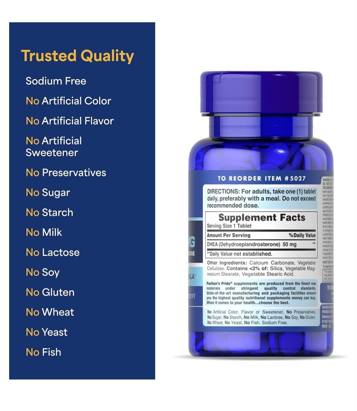 Puritan’s Pride DHEA 50Mg Dietary Supplement, Promote Sugar Metabolism 100 Count