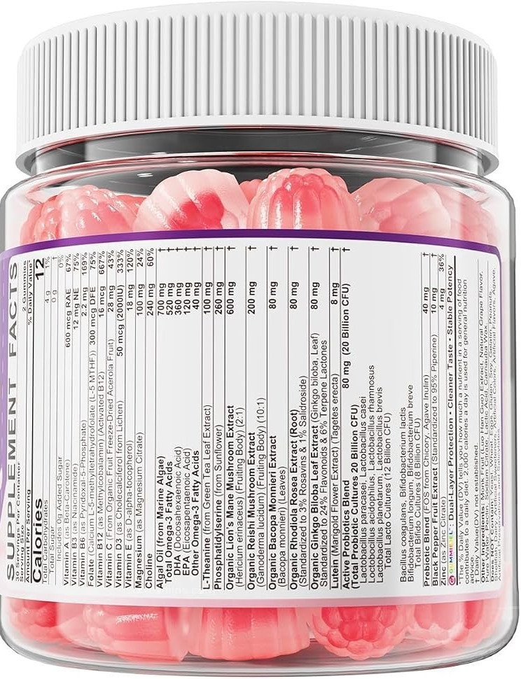 LILICARE Teen Brain Focus Gummies with Omega-3 DHA, Lion’s Mane Mushroom, PS