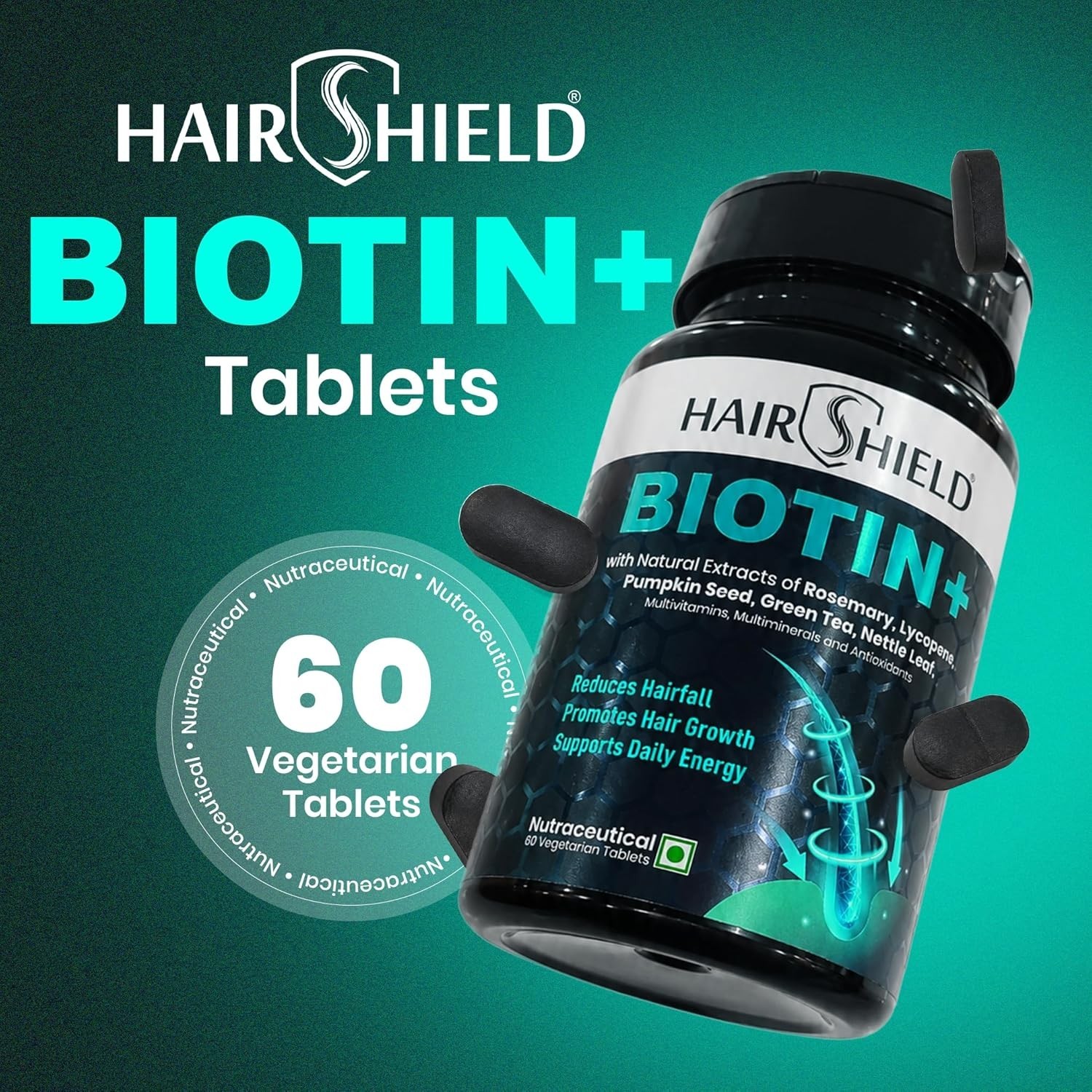 Hair.shield Biotin+ Hair Skin Nails 60 Veg Tablets