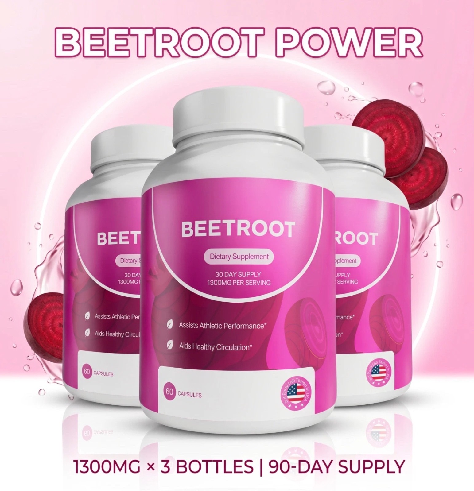 Rosabella Organic Beetroot 1300mg 3-Pk – Circulation & Vitality – 180ct