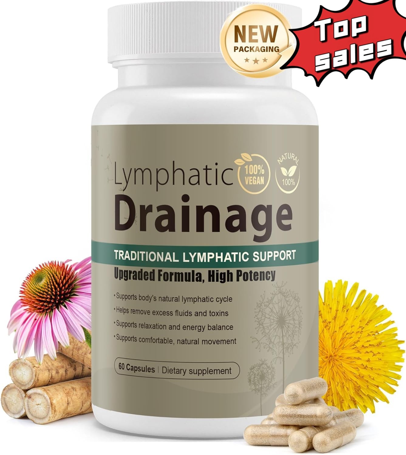 Lymphatic Drainage Capsules Natural Herbal Supplement for Immune Health & Fluid