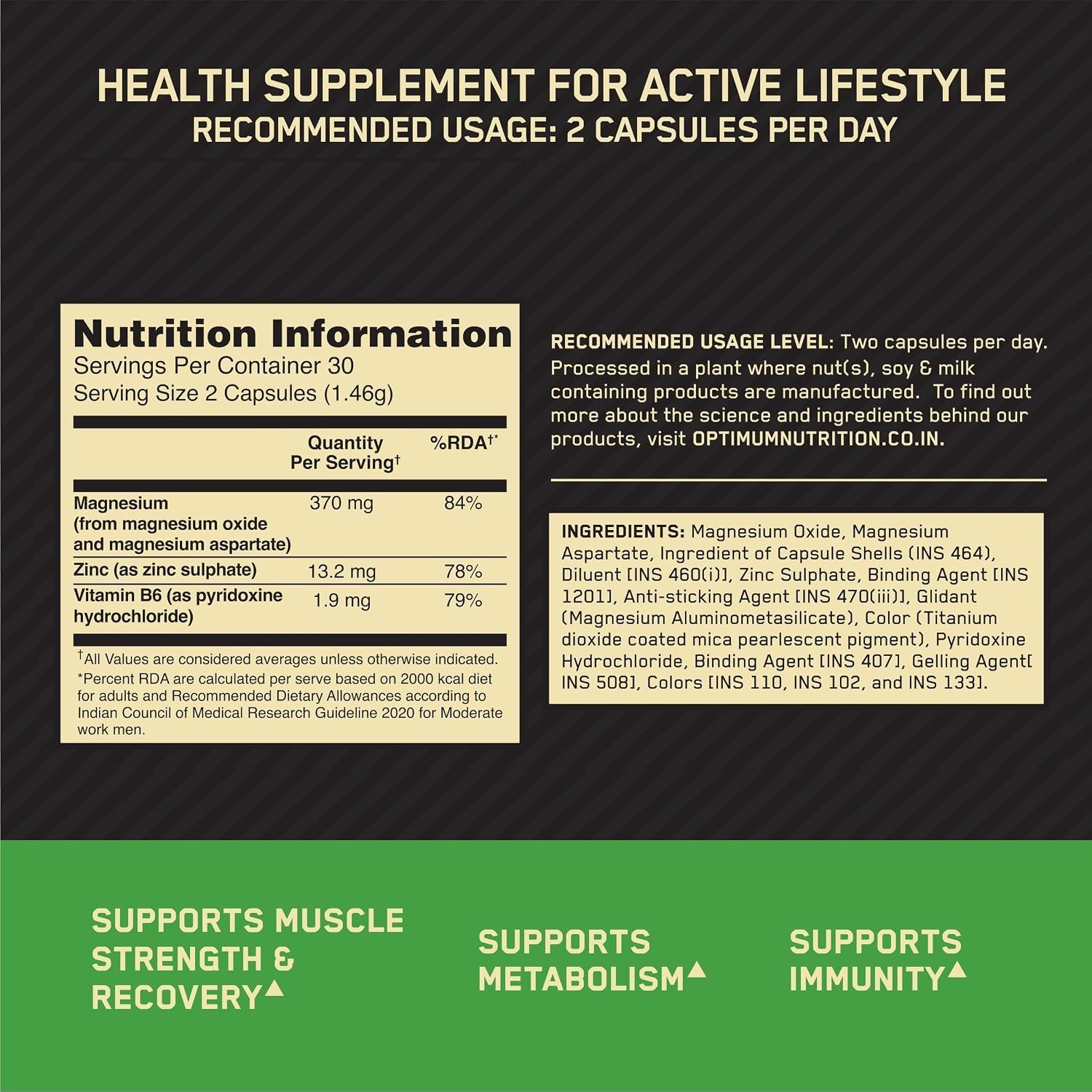 Optimum Nutrition Multivitamin & Zinc Magnesium Aspartate for Men – 60 Capsules