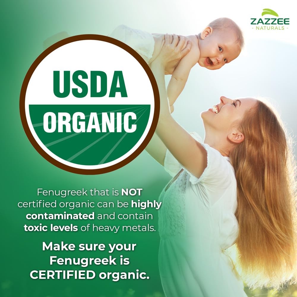 Zazzee USDA Organic Fenugreek 30:1 Extract, 6000 mg Strength, 120 Vegan Capsules