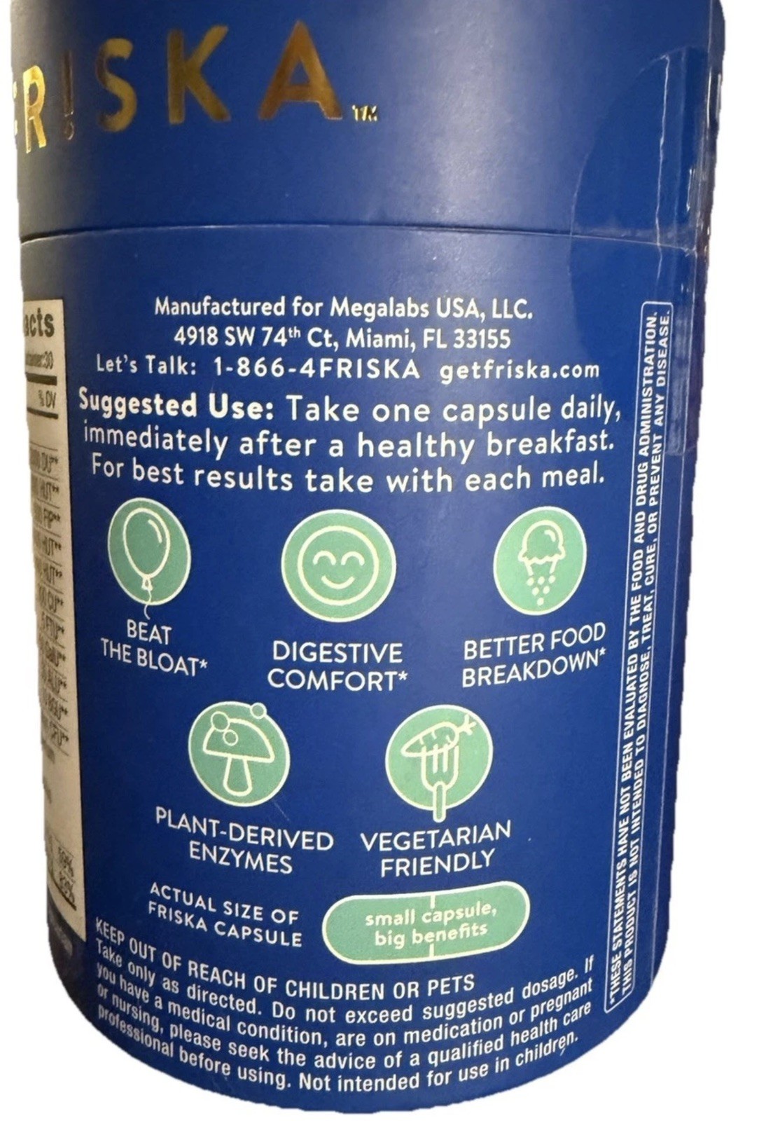 FRISKA Mens Daily Digestive Enzyme and Probiotics Supplement 30 Count Exp 9/2026