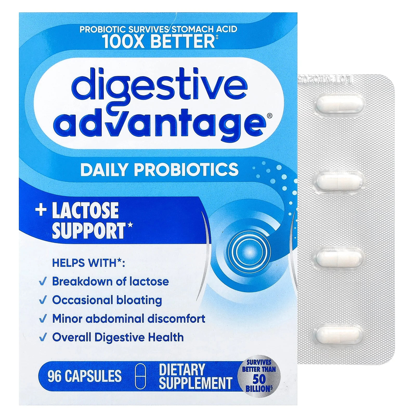 2 X Schiff, Digestive Advantage�, Daily Probiotics + Lactose Support, 96 Capsul