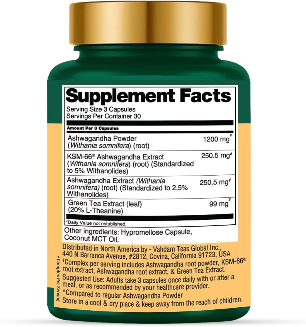 VAHDAM Ashwagandha Supplement 1800mg with Ashwagandha Root Extract and L-Theanin