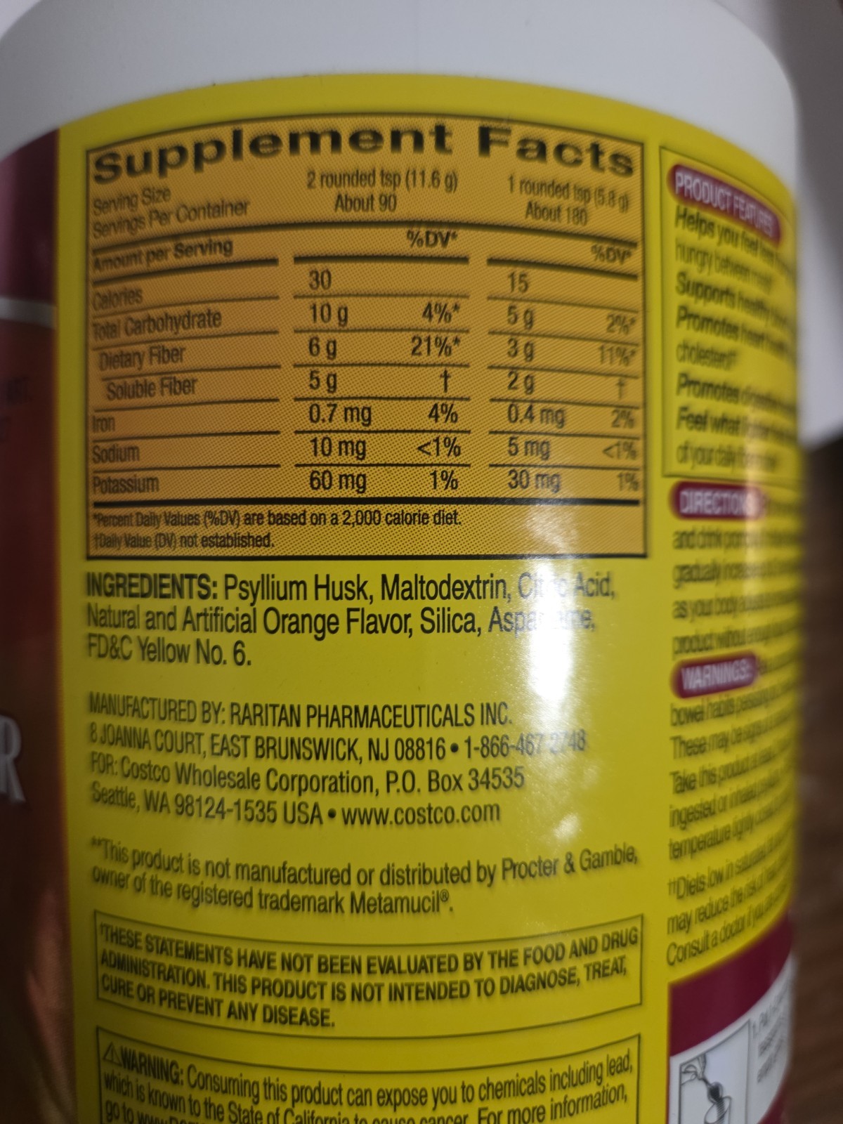 Kirkland Signature Psyllium Fiber Sugar Free Powder Orange 02/2027 2 Bottles