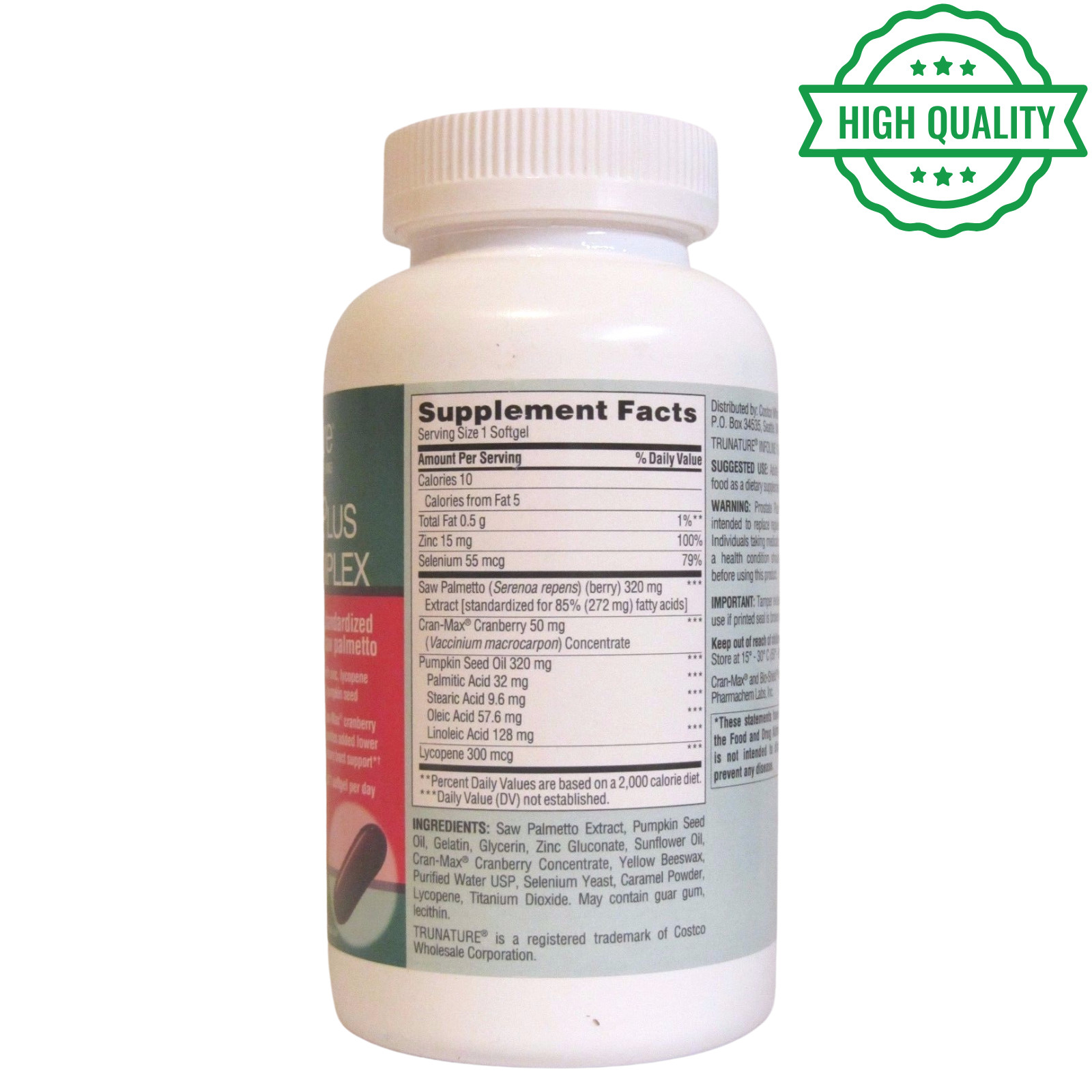Pack of 2-trunature Prostate Plus Health Complex, 250 Softgels with Saw Palmento