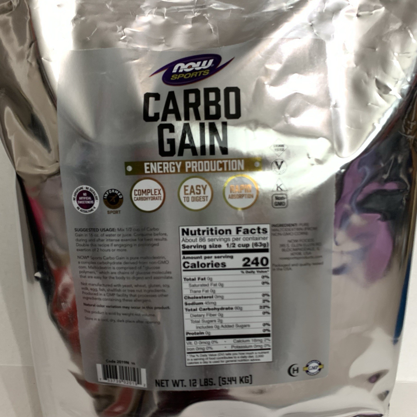 NOW Foods Carbo Gain 12lb Powder Pure Maltodextrin Exp:06/2029