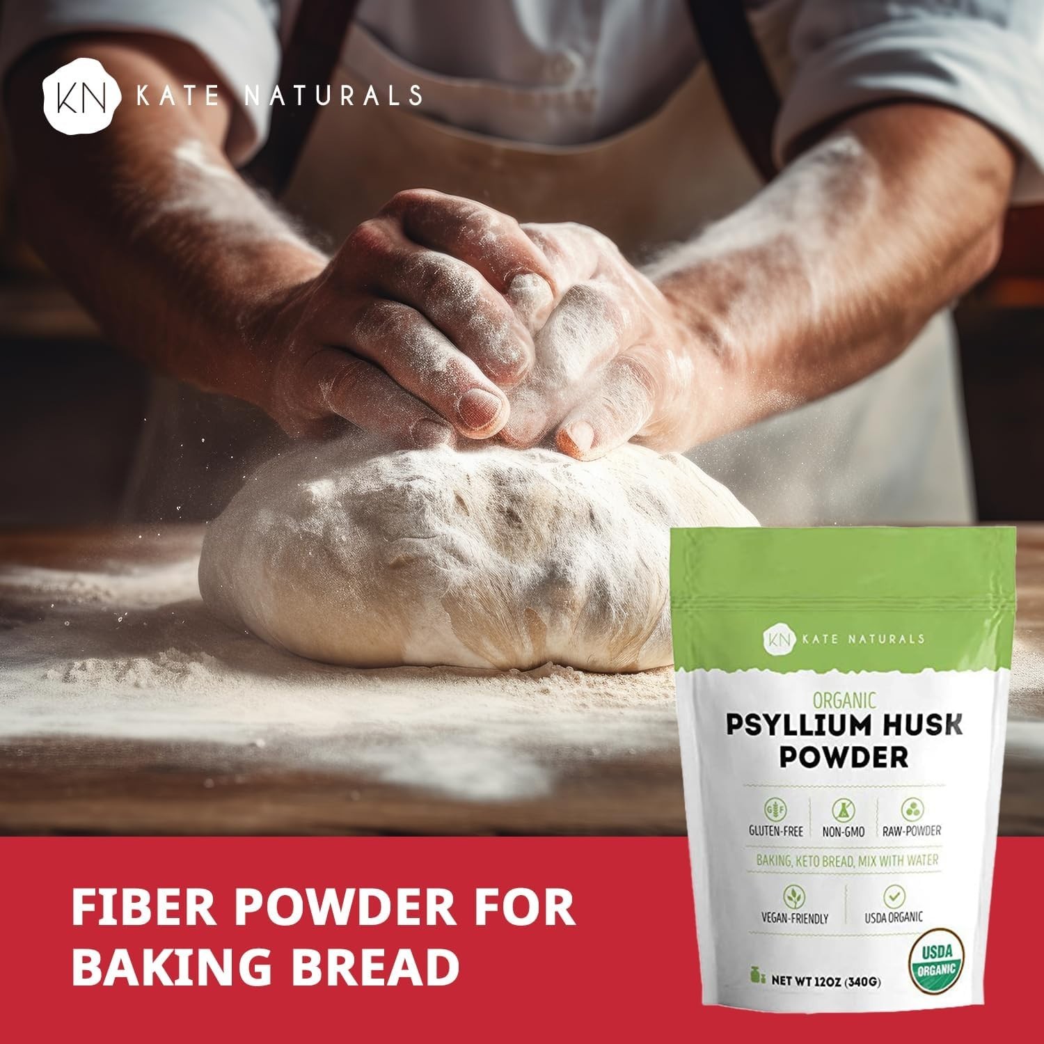 Versatile 12oz Organic Psyllium Husk Powder for Baking & Smoothies, Gluten-Free