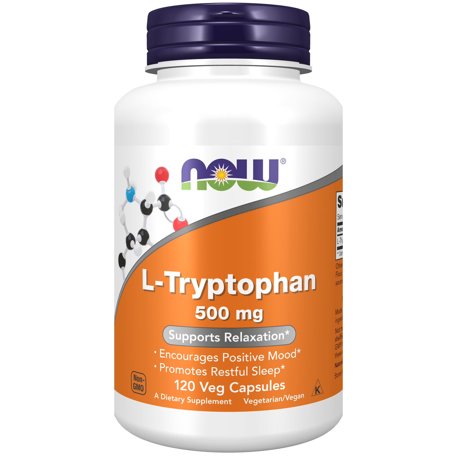 NOW Supplements, L-Tryptophan 500 Mg, Encourages Positive Mood*, 120 Veg Capsule