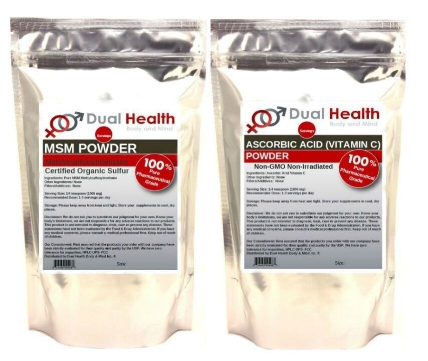 MSM & Ascorbic Acid (2 lb Each Bag) Powder Vitamin C Pain Relief Skincare Joints
