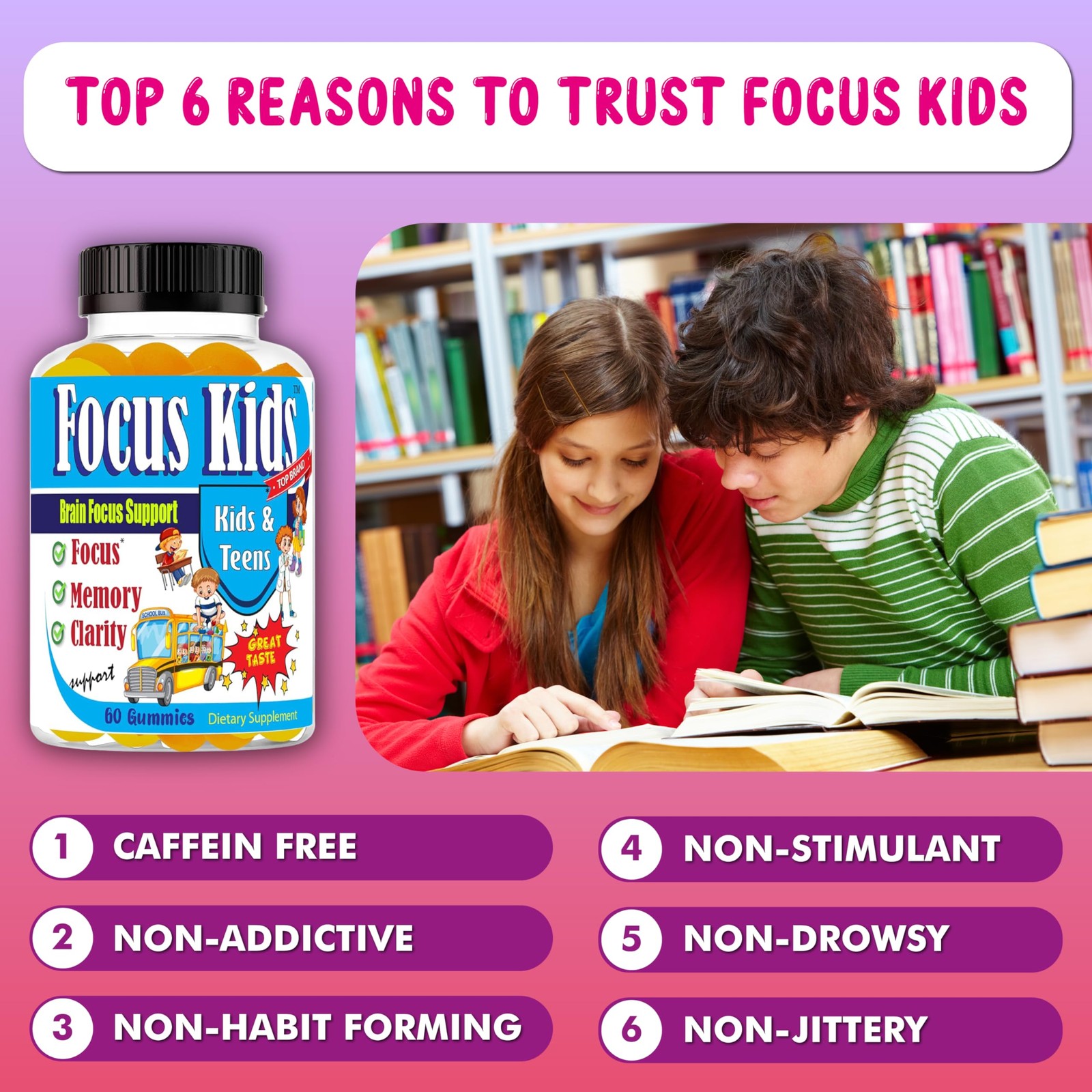 Focus Kids Gummies for Kids and Teens, Attention, Memory Concentration, Focu…