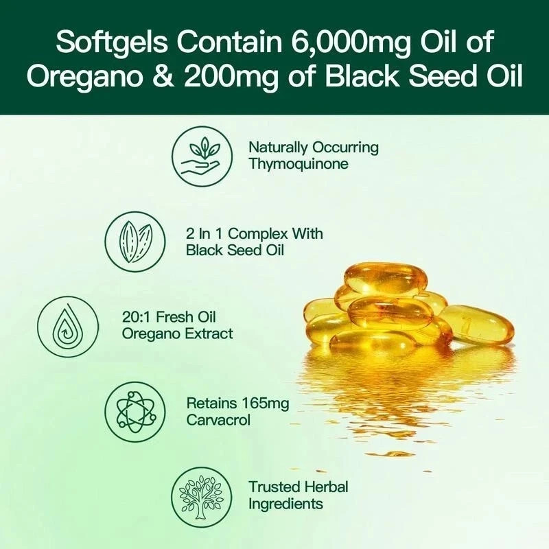 300Ct Oregano Oil 6000mg Black Seed Oil Softgels, Herbal Whole Body Wellness
