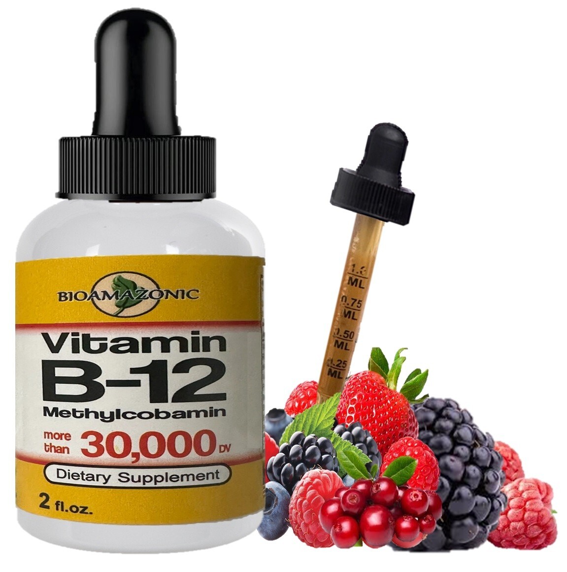 Vitamin B12 Sublingual Liquid Drops 30,000 Natural Energy Booster (2 oz)