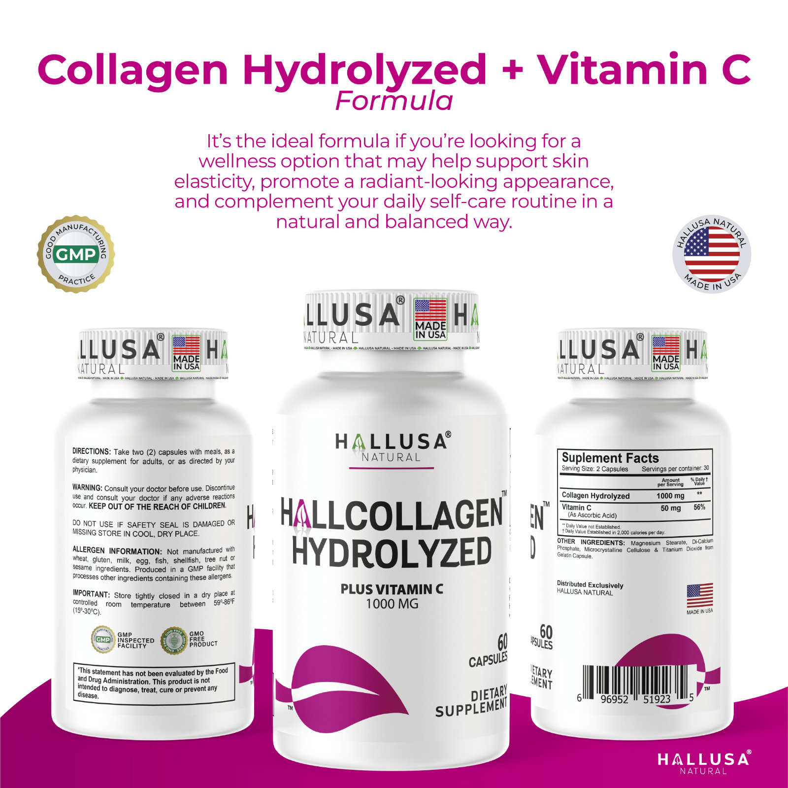 HYDROLYZED COLLAGEN Complex – Skin, Hair & Joint Care – Anti-Aging – 60 Caps
