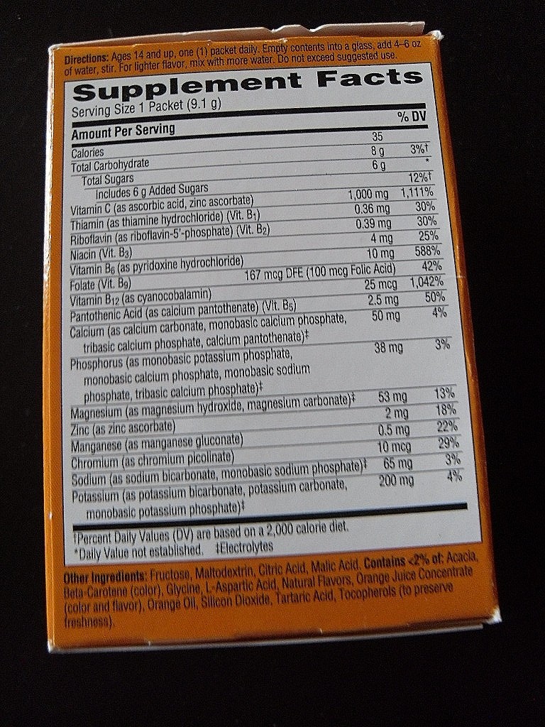 (2): Emergen-C 1000 mg Vitamin C Super Orange. 30-.32 oz packets.best bfrJan’28