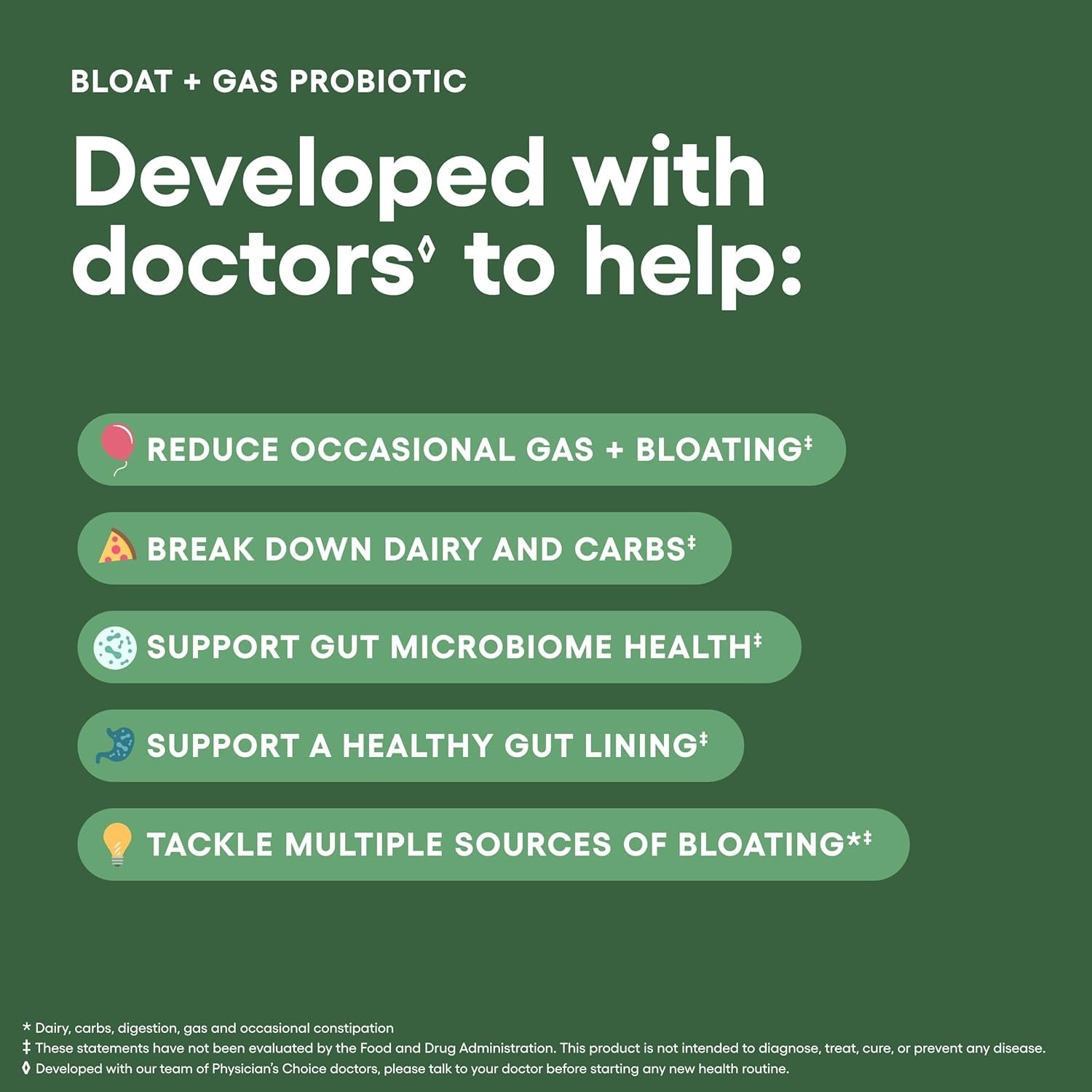 Physician’s CHOICE Bloat & Gas Probiotic 5-in-1 Proactive Support + Daily Relief