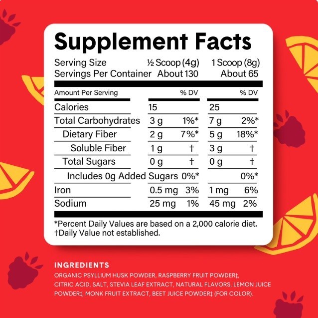 Bellway Super Fiber Fruit, Psyllium Husk Powder Fiber Supplement, 1.2 LBS