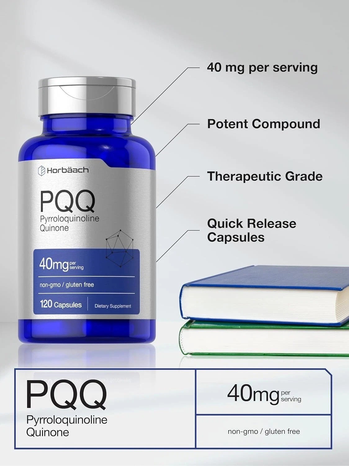 Horbaach PQQ Supplement 40mg 120 Capsules Pyrroloquinoline Quinone Disodium Salt