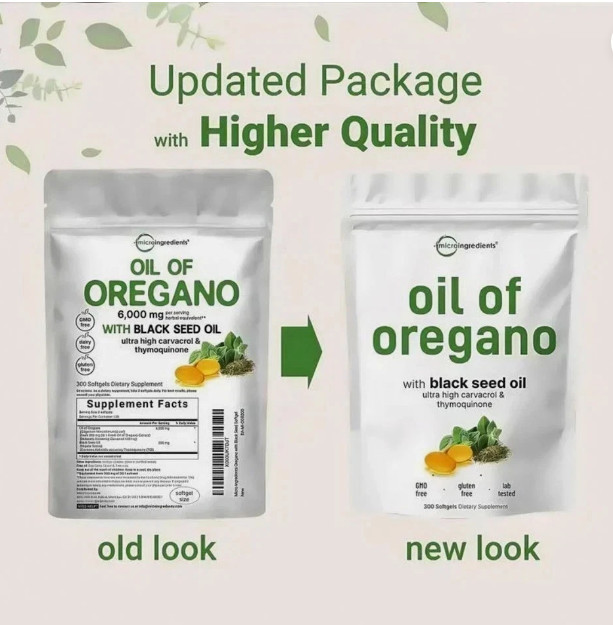 2 in 1 Oil of Oregano & Black Seed Softgels Count with Carvacrol,Immune Supports
