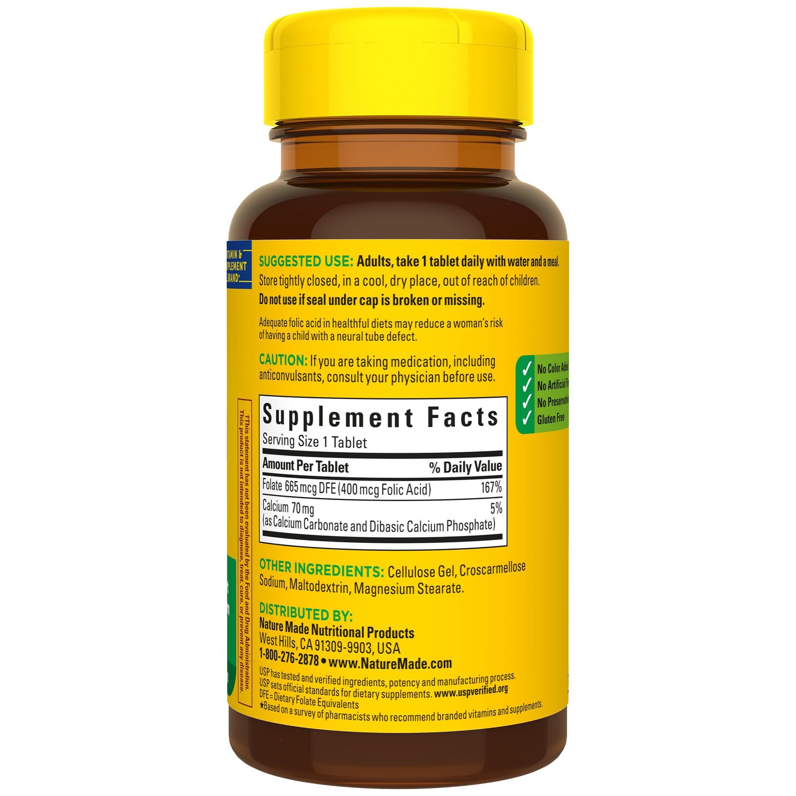 Nature Made Folic Acid 400mcg (665 mcg DFE), 250 Count (Pack of 1), White