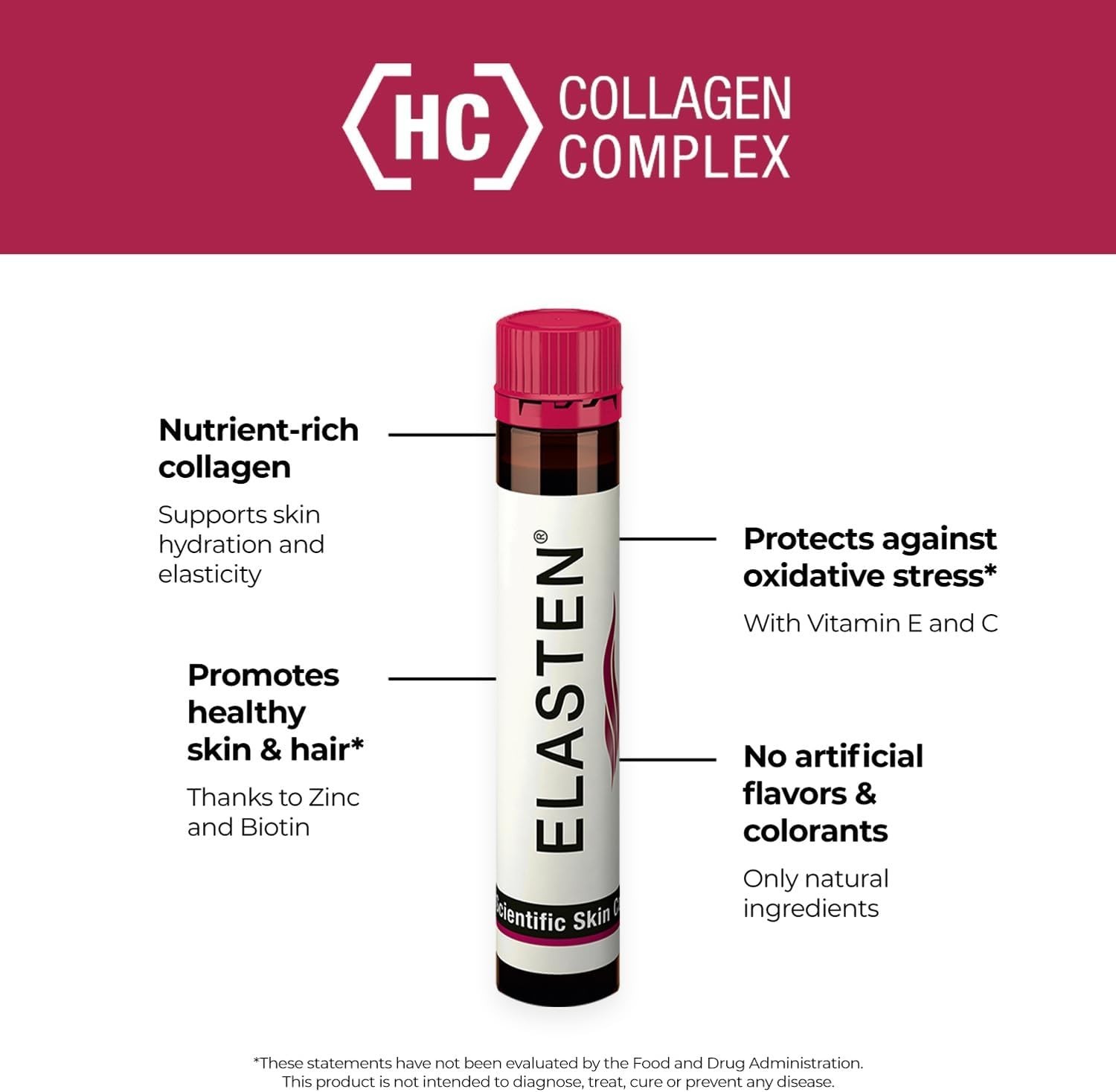 ELASTEN Clinically Tested Collagen Complex for Radiant Skin from Within – Red…