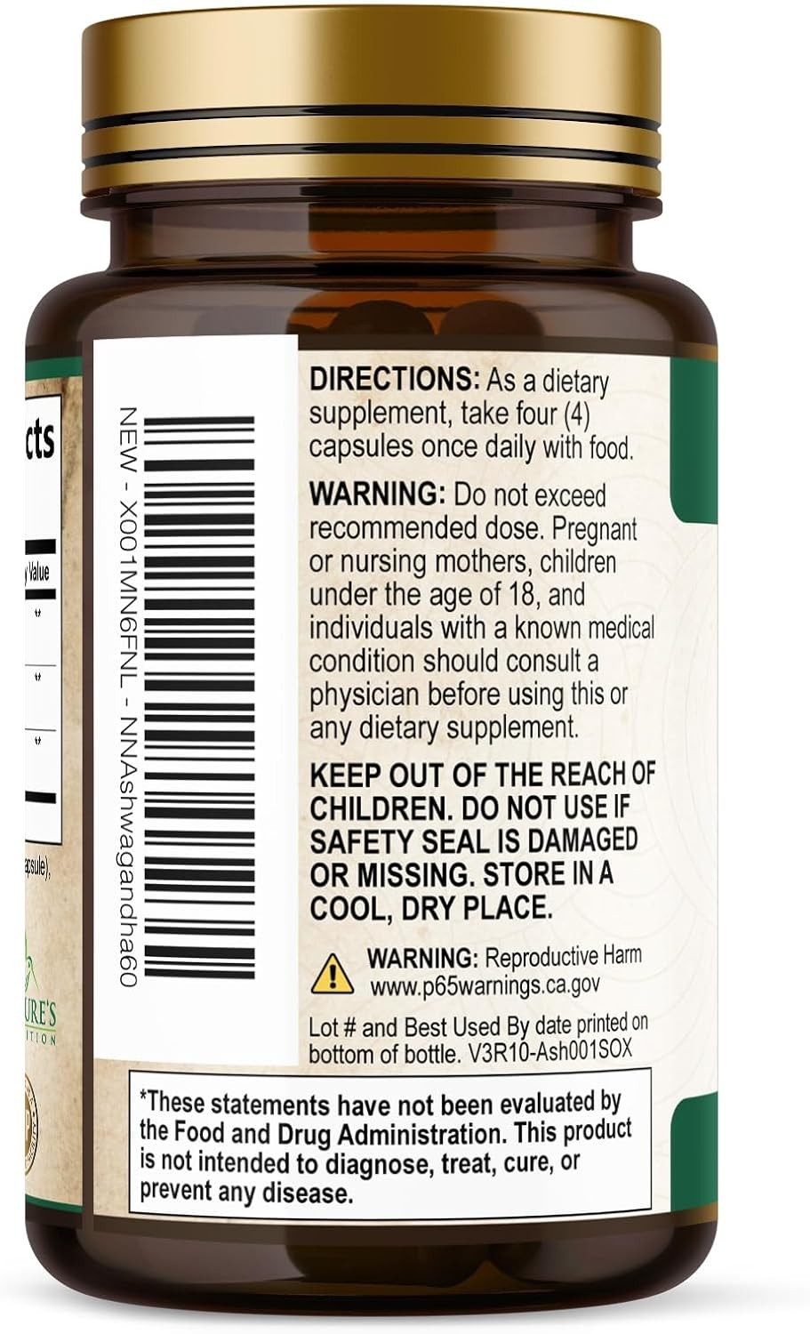 Organic Ashwagandha 2100mg, 60 Capsules w/ Black Pepper Root Supplement