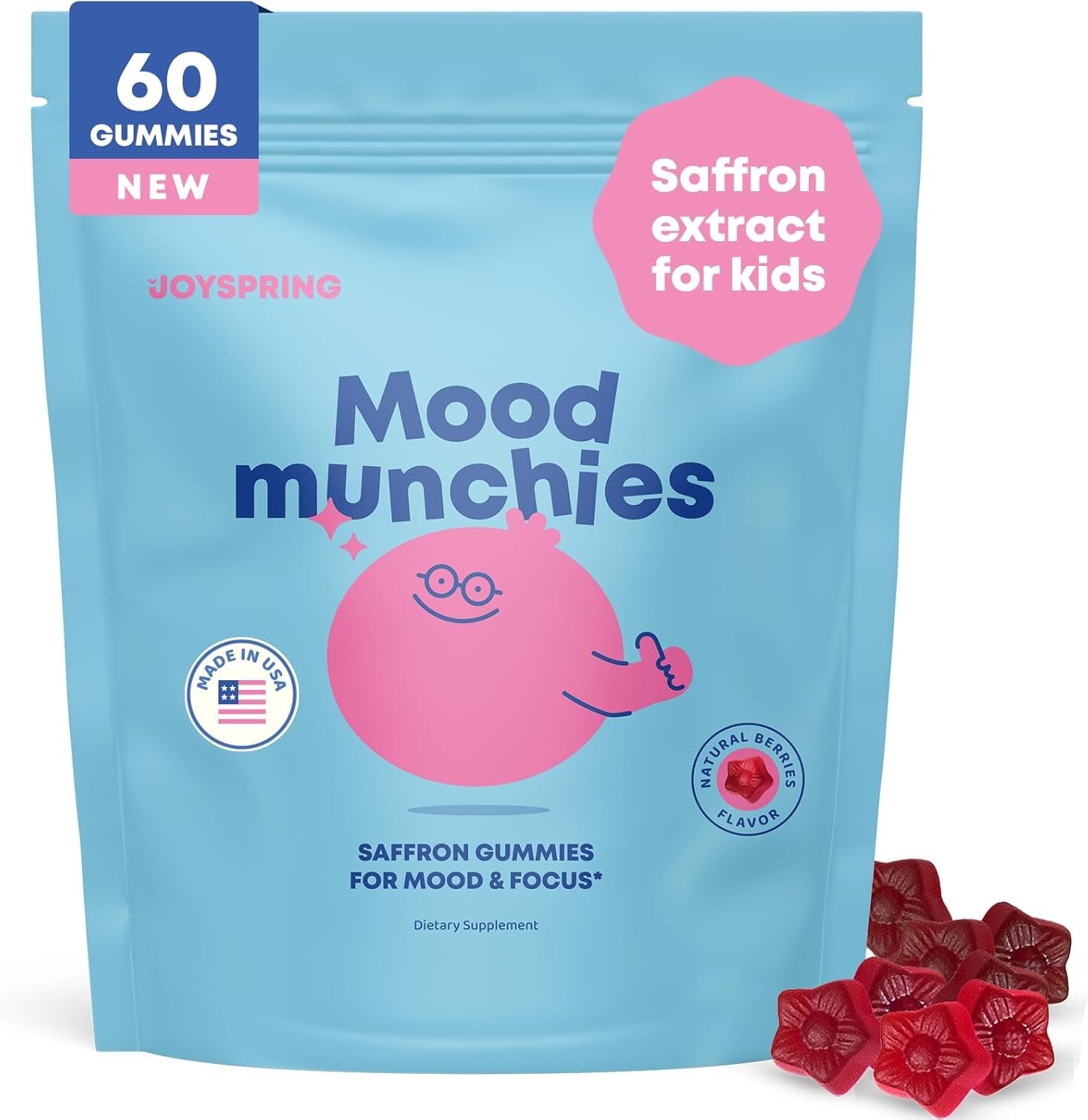 JoySpring 2 Mood Munchies Saffron Gummies for Kids | Saffron Extract Supplement
