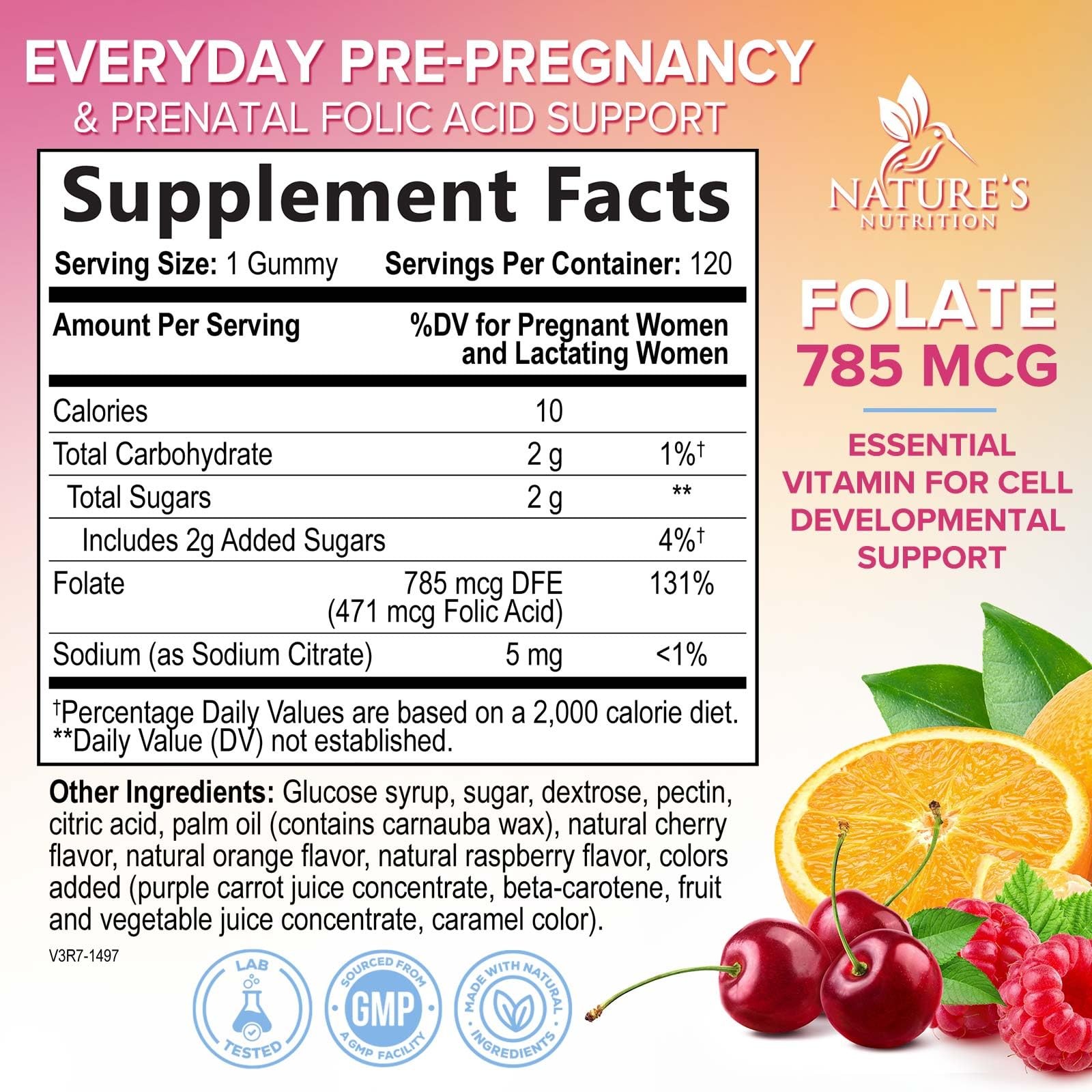 Folic Acid Gummies for Women – Folate 785 mcg Per Gummy 120 Count (Pack of 1)