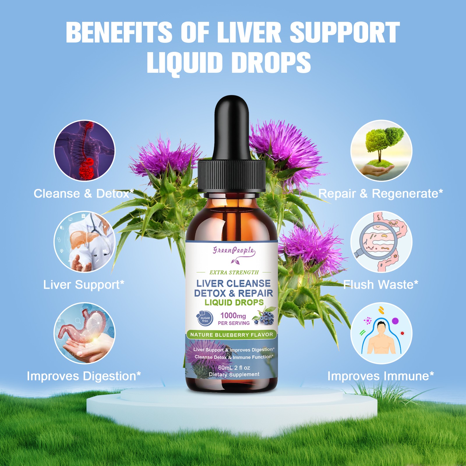 60ML Liver Support Milk Thistle Liquid Drops Vegan, Sugar & Alcohol-Free