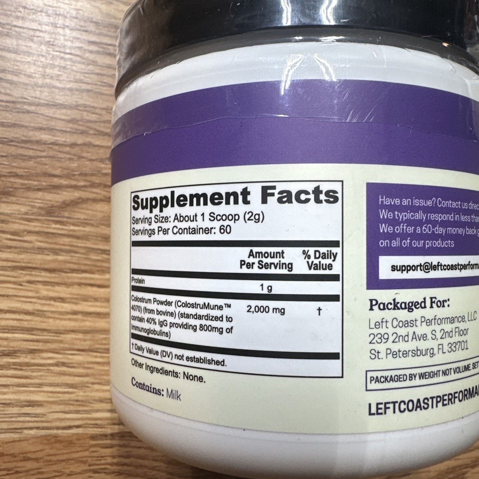 Left Coast Colostrum powder unflavored 120g whole bovine Performance New Sealed