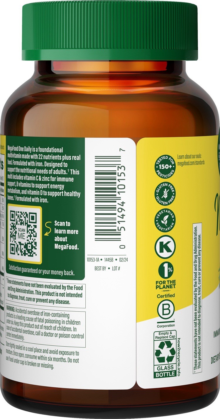 MegaFood Kosher One Daily Whole Food Multivitamin 180 Tablets- Expires 04/26