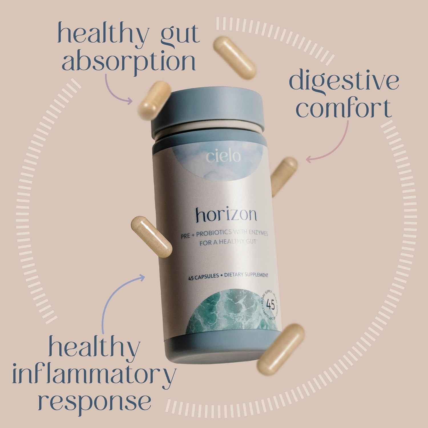Cielo Daily Horizon Prebiotics Probiotics Digestive Enzyme Blend 45 Day Supply