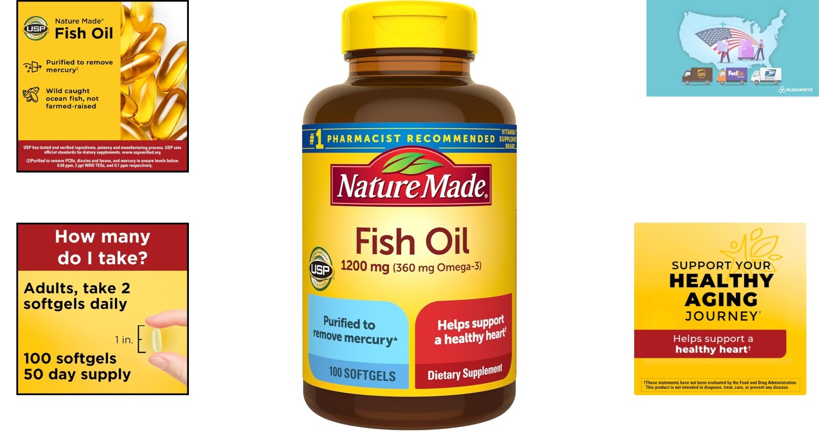 Omega 3 Fish Oil 1200mg Softgels for Daily Heart Support, 50-Day Supply