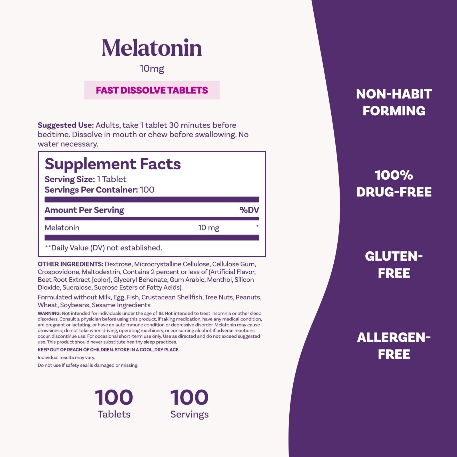 Fast Dissolve Melatonin 10mg Tablets – Strawberry Flavor, 100 Count, Sleep Aid