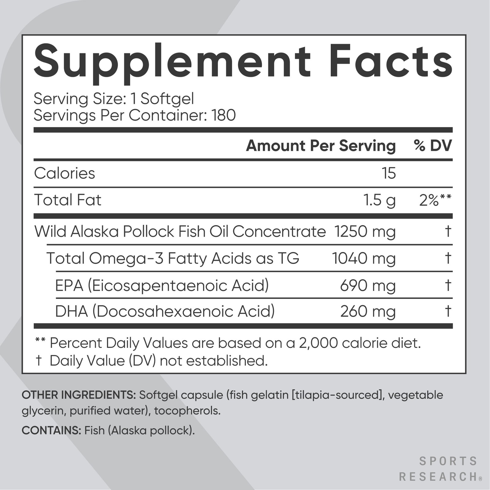 Triple Strength Omega 3 Fish Oil Burpless Supplement EPA DHA Fatty Acids 180 ct