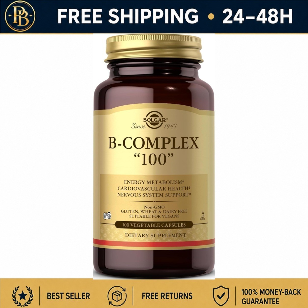 Solgar B-Complex 100 Vegan Capsules 100 Count Energy Metabolism