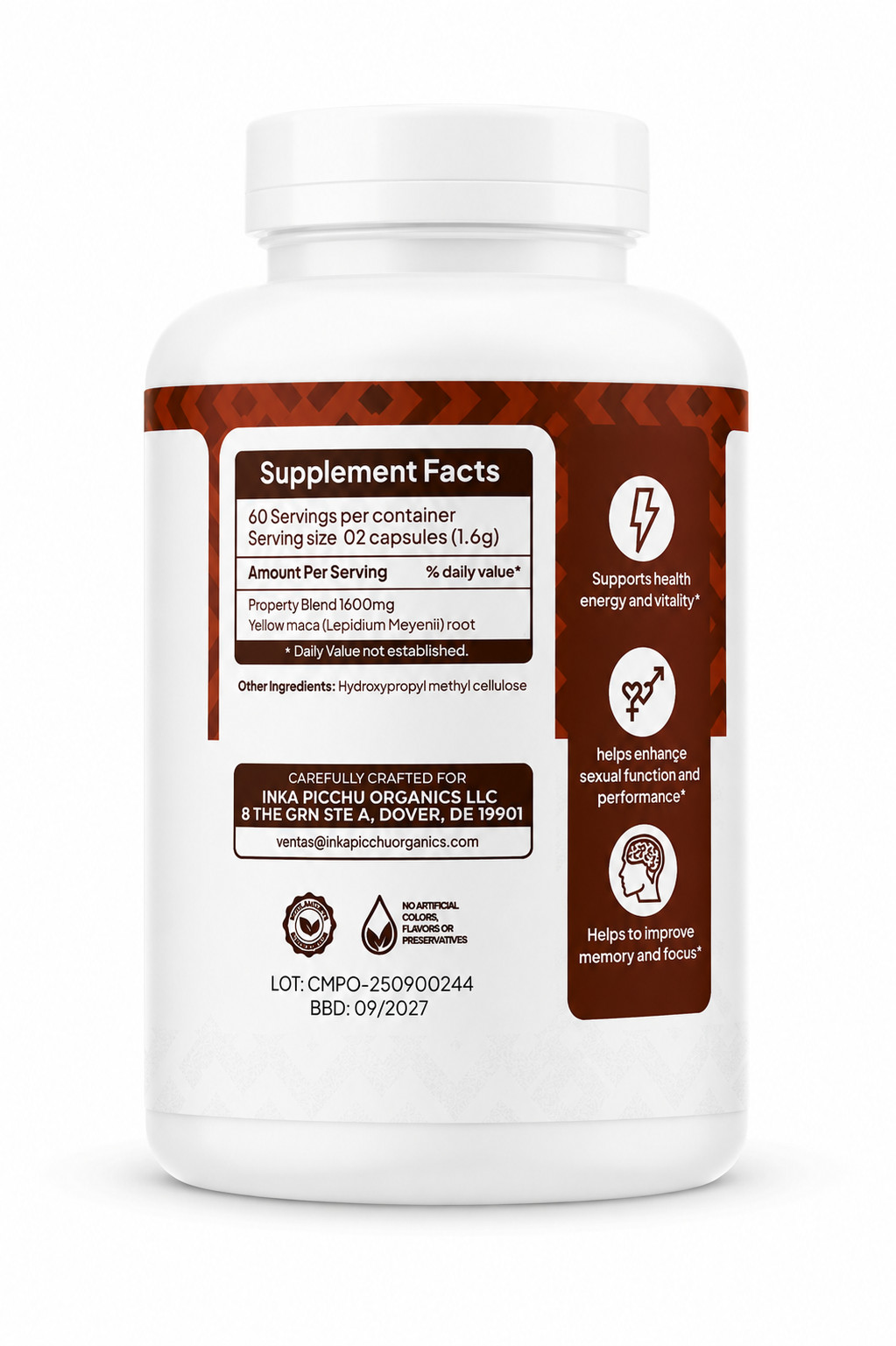 Maca Root Capsules 120 Count 1600mg Per Serving Energy & Stamina Support