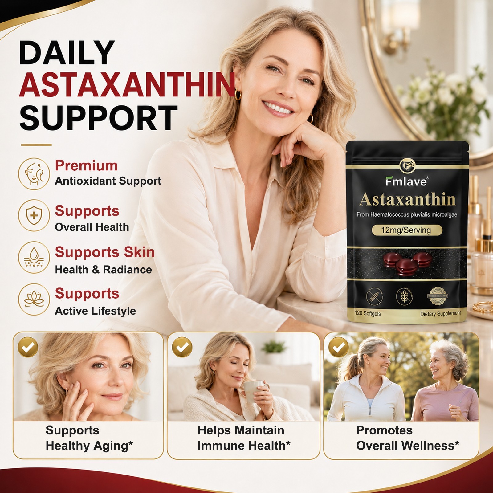 3pack Micro Ingredients Astaxanthin 12mg, 360 Softgels, Natural Antioxidant Skin