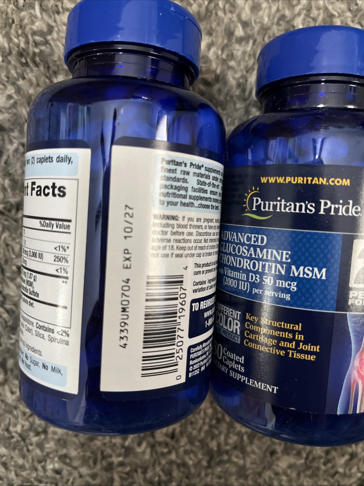 4 Bottle LOT Puritan’s Pride Glucosamine Chondroitin Vitamin D3-160 -320 Caplets