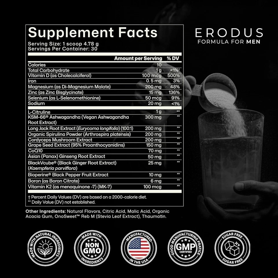 3x ERODUS Men Herbal Supplement Powder Ashwagandha Energy Vitality Support