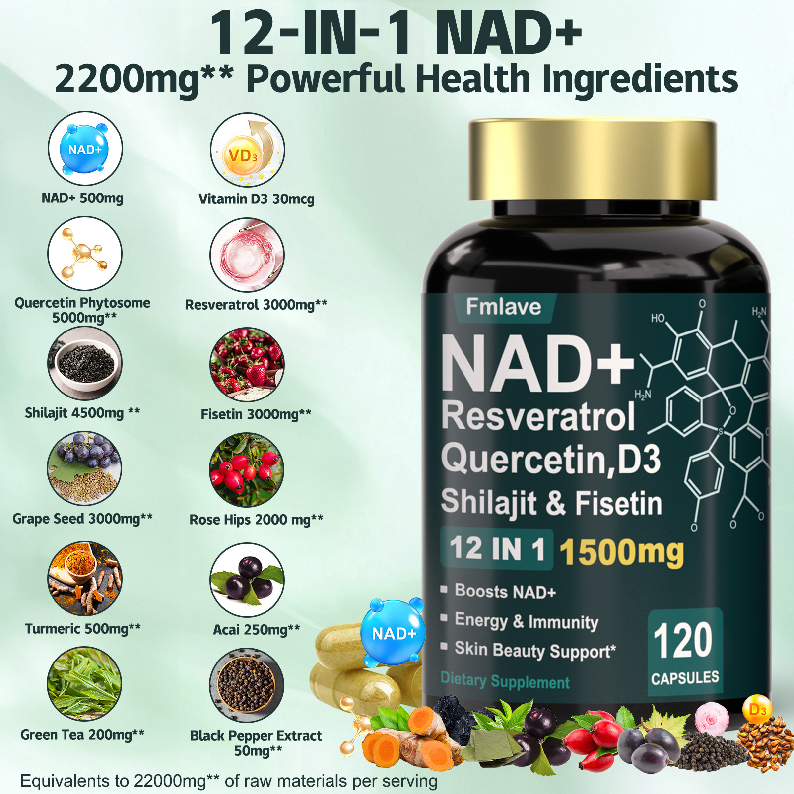 NAD Supplement, 1500Mg – Liposomal NAD+ Supplement with Resveratrol, Nad plus US