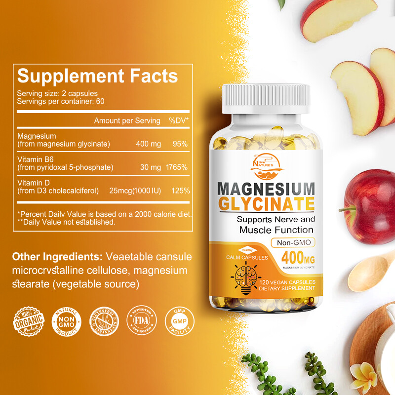Magnesium Glycinate 400mg – 120 Capsules For Sleep, Stress Relief Support Bone