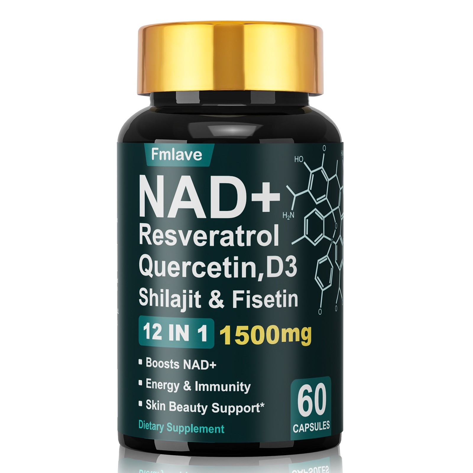 NAD+ Supplement 1500mg with Resveratrol | Cellular Health & Energy | 60 Capsules