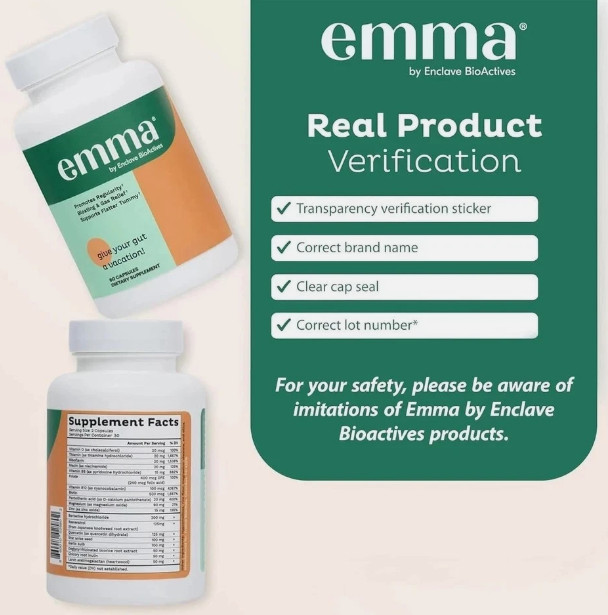 Emma by Enclave BioActives Gut Relief Capsules 60ct Digestive Support Supplement