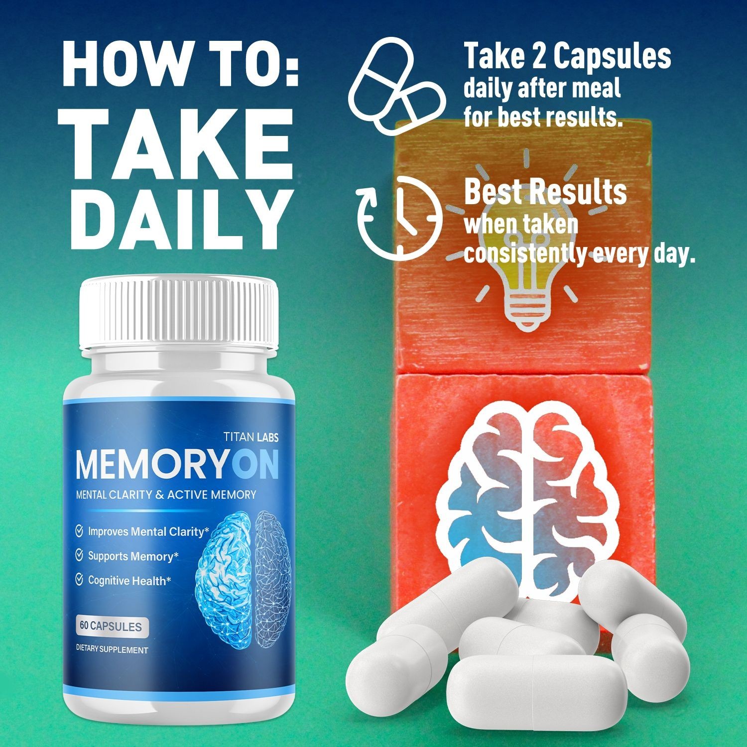 (5 Pack) MemoryOn Pill Nootropic Natural Brain Supplement Memory On 300 Capsules