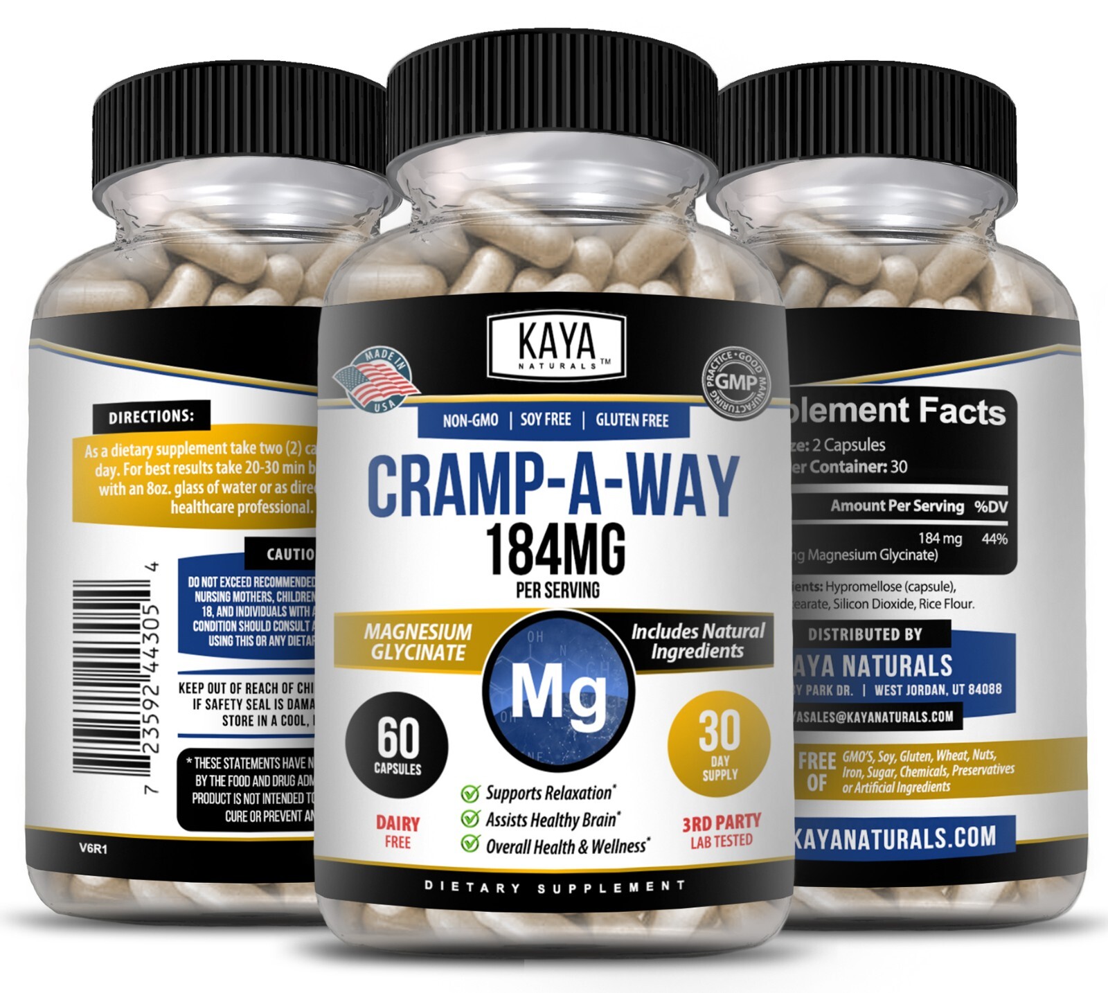 (2 Pack) Cramp-A-Way 60ct Magnesium Glycinate, Sleep Aid, Joint & Bone Support