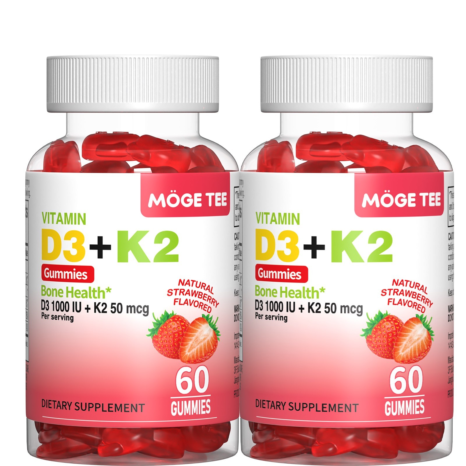 Vitamin K2 D3 Gummies Bone Immune Support Non-GMO 60-240 Count Strawberry Flavor